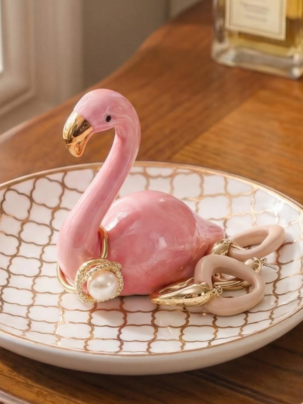 Pink Flamingo Trinket Dish - Decorative Jewelry Holder EUC